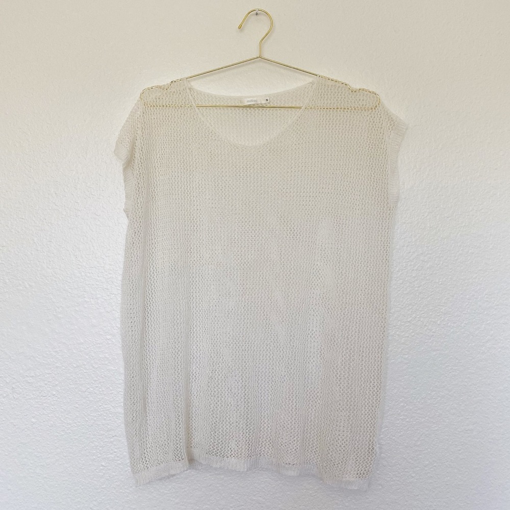 MILLAU Mesh Knit Sheer Top in Cream SZ S